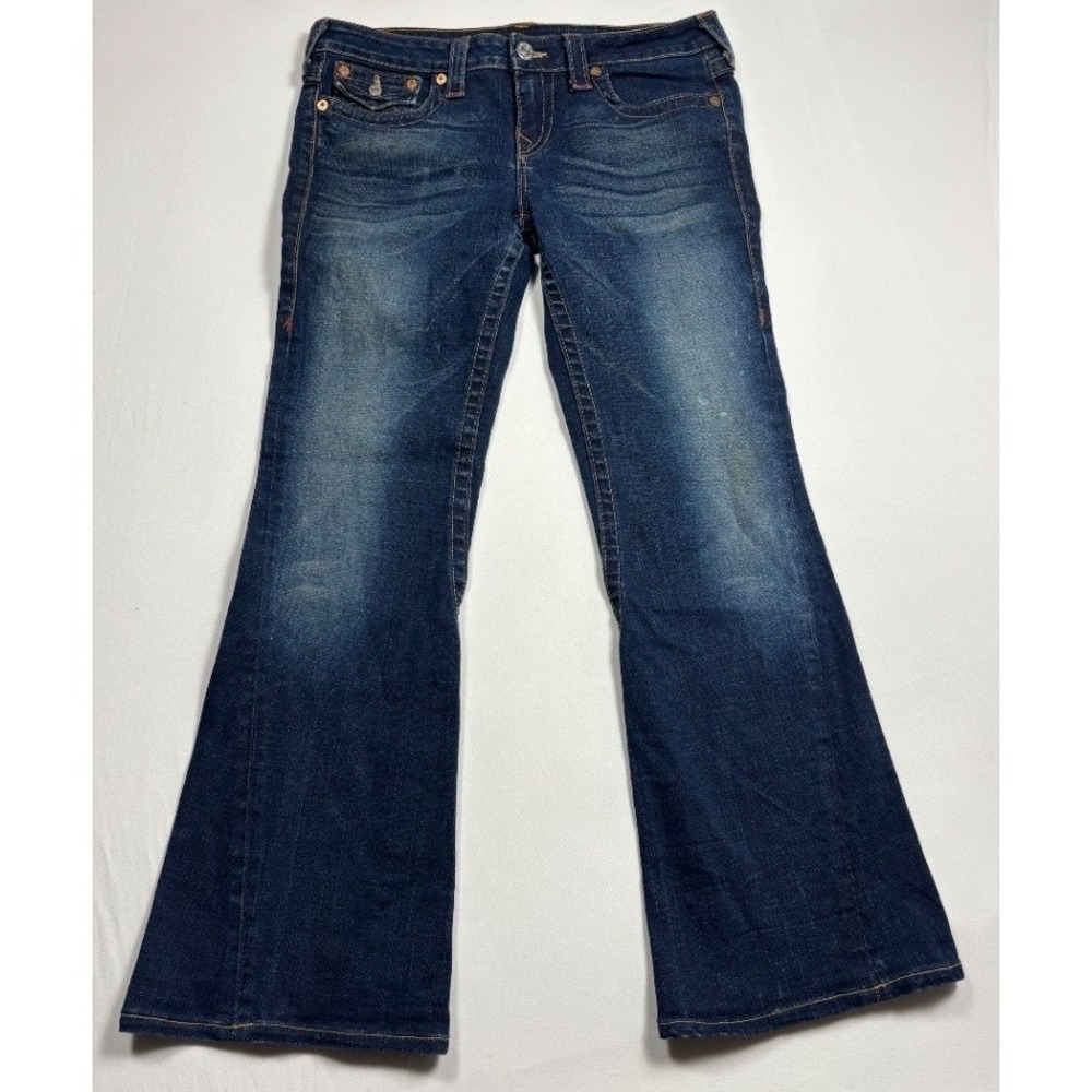 True Religion Joey Womens 32 Low Rise Flare Bootcut Jeans Dark Wash Blue 10-503